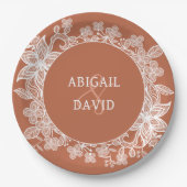 ホワイトレースオンテラコッタ結婚ズ ペーパープレート (正面)