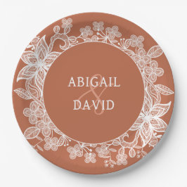 ホワイトレースオンテラコッタ結婚ズ ペーパープレート