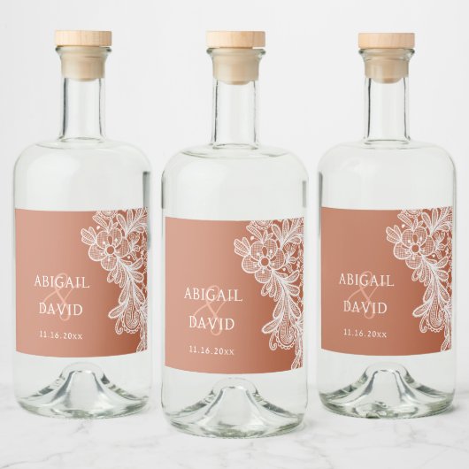 ホワイトレースオンテラコッタ結婚ズ リキュールボトルラベル (ボトル)