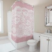 ホワイトレースオンパステルピンクリネンテクスチャ シャワーカーテン (インサイチュ)