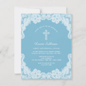 ホワイトレースオンパステルブルーバプテスマ招待状 招待状 (正面)