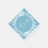 ホワイトレースオンパステルブルーバプテスマ スタンダードカクテルナプキン (角)