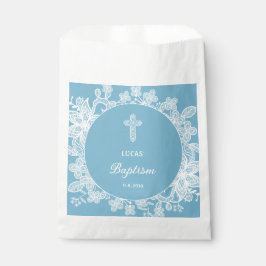 ホワイトレースオンパステルブルーバプテスマ フェイバーバッグ