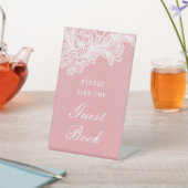 ホワイトレースオンピンクゲストブック 台座サイン (インサイチュ)