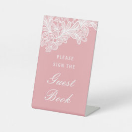 ホワイトレースオンピンクゲストブック 台座サイン