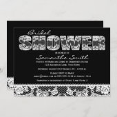 ホワイトレースオンブラックブライダルシャワーパーティー 招待状 (正面/裏面)