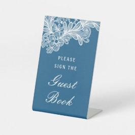 ホワイトレースオンブルーゲストブック 台座サイン