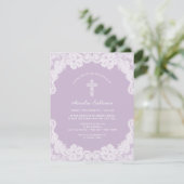 ホワイトレースオン薄紫バプテスマ招待状 招待状 (スタンド正面)