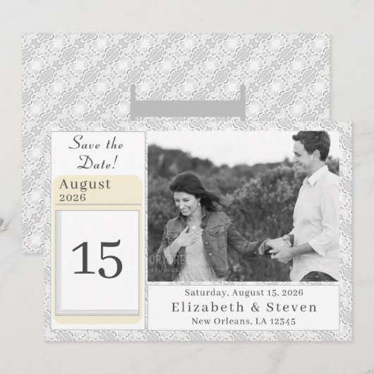 ホワイトレースカトリックモノグラムの教徒 セーブザデート (正面/裏面)