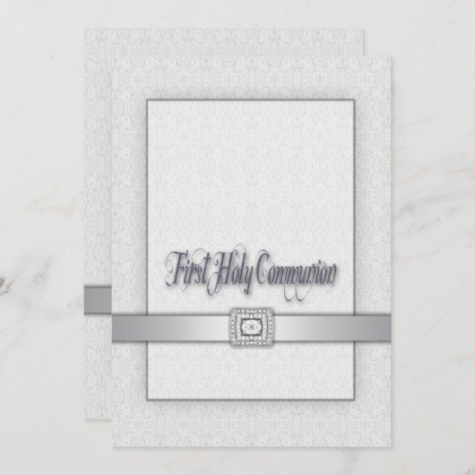 ホワイトレースガールズファースト聖餐式 招待状 (正面/裏面)