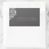 ホワイトレースグレーフローラダマスク 長方形シール (バッグ)