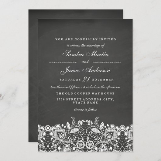 ホワイトレースシャルボード結婚式招待状 招待状 (正面/裏面)