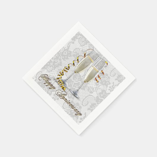 ホワイトレースシャンパンフルート記念日ナプキンス スタンダードカクテルナプキン (角)