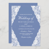 ホワイトレースダスティブルーエレガントウェディング招待状 招待状 (正面/裏面)
