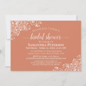 ホワイトレーステラコッタコーラルエレガントブライダルシャワー 招待状 (正面)