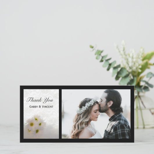 ホワイトレースデイジー結婚ズサンキューフォトカード サンキューカード (スタンド正面)