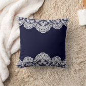 ホワイトレースネイビーブルー クッション (ブランケット)
