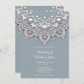 ホワイトレースハートロマンチックチャームエレガントな結婚式 招待状 (正面/裏面)