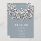 ホワイトレースハートロマンチックチャームキンセアニラパーティー 招待状 (正面/裏面)