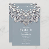 ホワイトレースハートロマンチックチャームスウィート16 招待状 (正面/裏面)