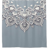 ホワイトレースハートロマンチックチャームブエレガントルー シャワーカーテン (正面)