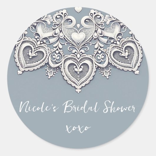 ホワイトレースハートロマンチックチャームブライダルシャワー結婚 ラウンドシール (正面)