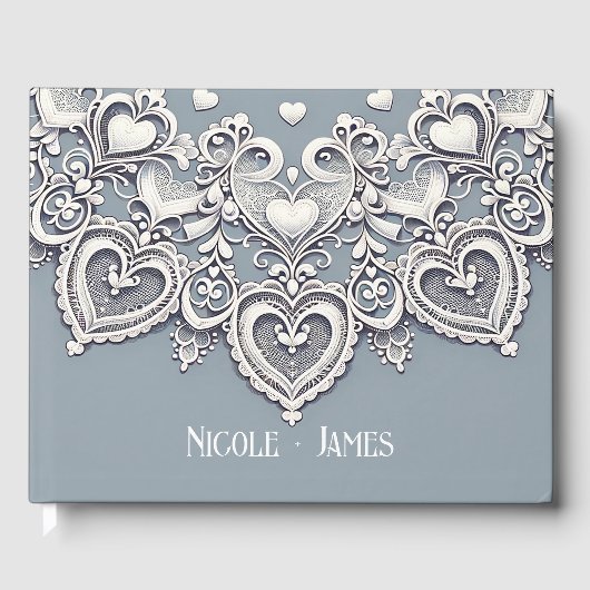 ホワイトレースハートロマンチックチャームブライダルシャワー ゲストブック (正面)