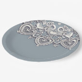 ホワイトレースハートロマンチックチャームブライダルシャワー ペーパープレート (アングル)