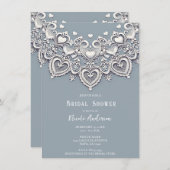 ホワイトレースハートロマンチックチャームブライダルシャワー 招待状 (正面/裏面)