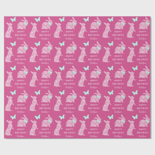 ホワイトレースバニーイースター誕生日 ラッピングペーパー (フラット)