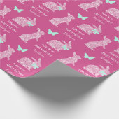 ホワイトレースバニーイースター誕生日 ラッピングペーパー (角)