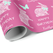 ホワイトレースバニーイースター誕生日 ラッピングペーパー (ロールコーナー)