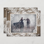 ホワイトレースバーラップモダンゴシック写真の保存日付 案内ポストカード (正面/裏面)