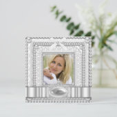 ホワイトレースパールフォトバースデーパーティー 招待状 (スタンド正面)