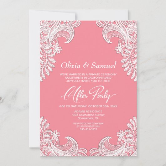 ホワイトレースピカスタムンクの写真の後結婚のパーティー 招待状 (正面)