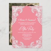 ホワイトレースピカスタムンクの写真の後結婚のパーティー 招待状 (正面/裏面)