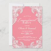 ホワイトレースピンクカスタム色婚約パーティ 招待状 (正面)