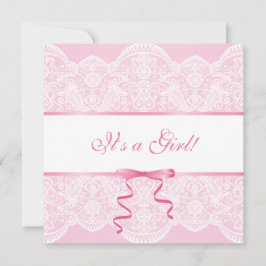 ホワイトレースピンクサテン女の子ベビーシャワー 招待状