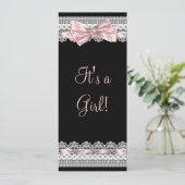 ホワイトレースピンクリボンピンクと黒の赤ちゃんシャワー 招待状 (スタンド正面)
