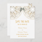 ホワイトレースフィリグラーダマスク日付を保存 案内ポストカード (正面/裏面)