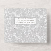 ホワイトレースフィリグリーペイズリーヘナウェディングRSVP オールインワン招待状 (裏面)