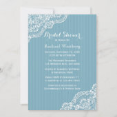 ホワイトレースブライダルシャワーブストライプルー結婚ズ 招待状 (正面)