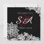 ホワイトレースブラックモダンゴシックブライダルシャワー 招待状 (裏面)