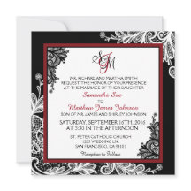 ホワイトレースブラックモダンゴシック結婚式招待状