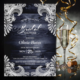 ホワイトレースブルーウッドブライダルシャワー 招待状