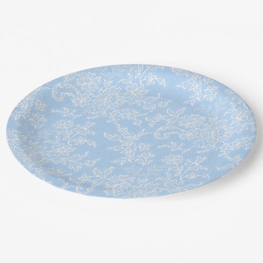 ホワイトレースブルー男の赤ちゃんシャワーパーティー紙プレート ペーパープレート (アングル)