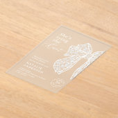 ホワイトレースボウ彼女は結び目のブライダルシャワー アクリル招待状 (レイダウン)