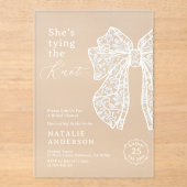 ホワイトレースボウ彼女は結び目のブライダルシャワー アクリル招待状 (正面)