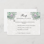 ホワイトレースミントグリーンラベンダーフローラRSVP 出欠カード (正面/裏面)