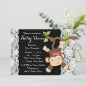 ホワイトレースモンキーベビーガールシャワー 招待状 (スタンド正面)